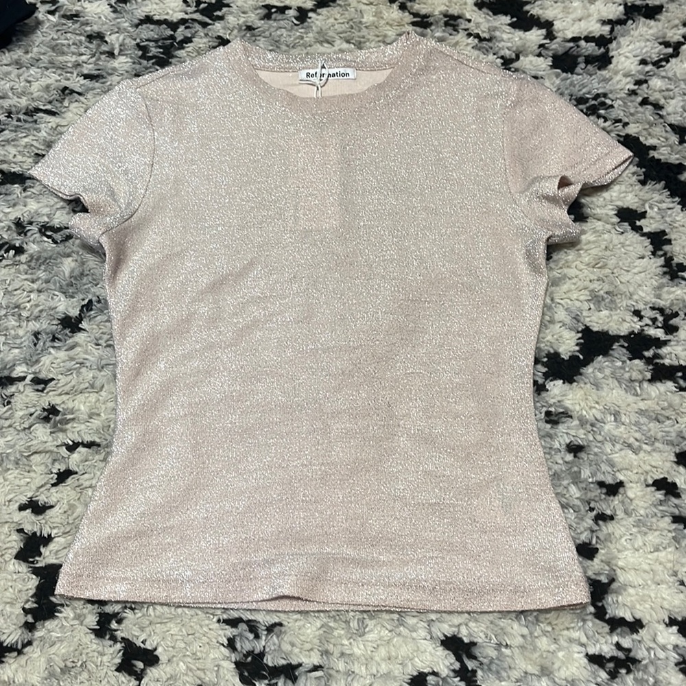 Reformation cropped sparkle pink tee shirt